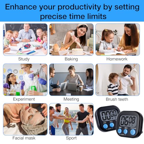 Leumoi 24 Pack Multi-Function Digital Timers with Magnetic Back, Large LCD Display, Loud Alarm, Count up & Countdown, Memory Function for Cooking, Classroom, Study, Exercise & Work(Black and Blue) - color: Black and Blue