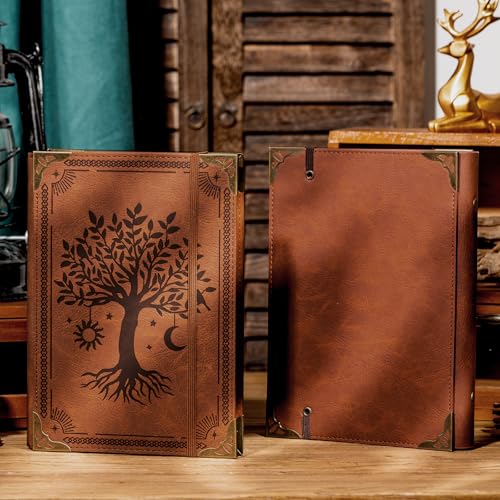 Ovesmusl PU Leather A5 Binder 6 Ring Refillable Journal 100 GSM 240 Pages Refill Paper Include A5 Planner Binder Loose Leaf Binder Notebook 5.7”x8.3”, Brown Tree - color: Brown Tree