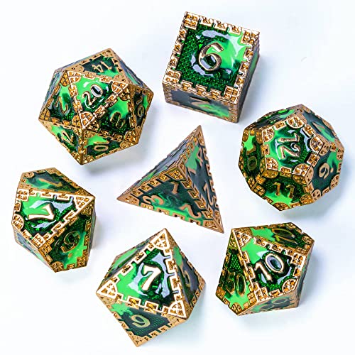UDIXI Metal Dice Set D&D Polyhedral DND Dice Set Green for Tabletop Games | 7-Pieces, Dragon Carved, Chain-edge Design, Metal Gift Box, DM Gift, for Dungeons and Dragons Role Playing Games - color: Chain Frame-mint Green