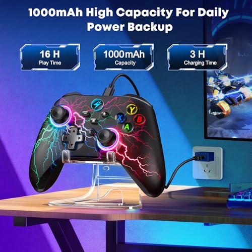 Svetaecho Wireless PC Controller with Hall Effect Triggers - Multi-Platform Gaming Controller for Switch 2/Steam/iOS/Android, RGB Lighting, Ergonomic Grip& Display Stand - color: Multi-with Stand