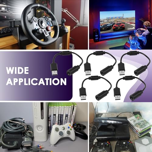 USB Breakaway Cable for Xbox 360, Rocksmith Real Tone Cable, Xbox Controller Cord, Xbox USB Adapter, Guitar Hero Dongle , Compatible with Logitech G920 G923 G27 & Thrustmaster 458 Spider Racing Wheel - size: 5-PACK
