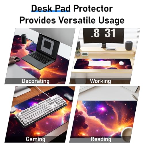 Gaming Mouse Pad, Galaxy Starry Sky Non-Slip Rubber Base with Seam Edge Mouse Pad, Extra Large 31.5x11.8 Inch, Suitable for Home, Office, Gaming - color: Colorful galaxy