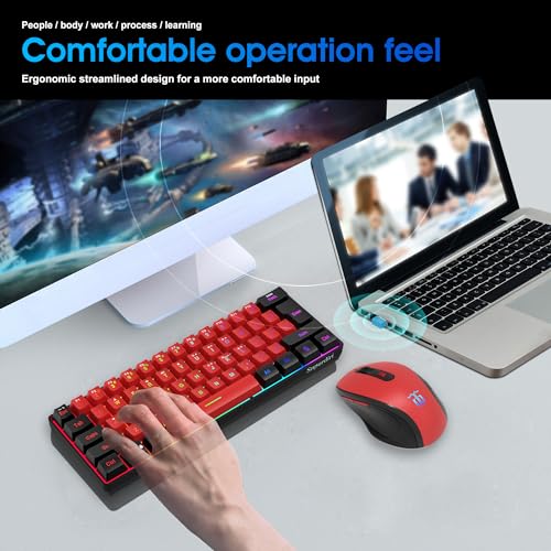 Snpurdiri 2.4G Wireless Gaming Keyboard and Mouse Combo, 60 Percent Wireless Keyboard and Ergonomic Vertical Feel Small Mouse (Black and Red) - color: Black Red Combo