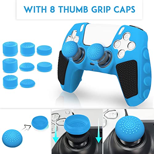 SIKEMAY Anti-Slip PS5 Controller Skin, Soft Thicken Non-Slip Studded Silicone Gel Grip Protective Cover Case for PlayStation 5 Controller Grip, 2 Pack with 8 x Thumb Grip Caps - color: Starlight Blue-Black