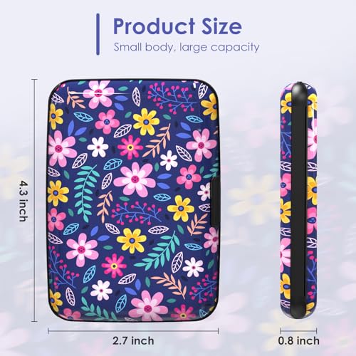 Credit Card Holder Small, Cute Floral Flowers RFID Blocking Wallet Business Travel Metal Slim Mini Aluminum Hard Case for Women Men - color: Cute Floral Flowers