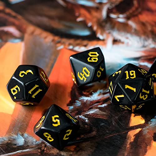 6 Sets DND Dice, Polyhedral Dice Set (42pcs) with Leather Dice Bag, D&D Dice Set for Dungeons and Dragons, RPG Table Games (Sickle Font Black Series) - color: 6 Sets All in Black