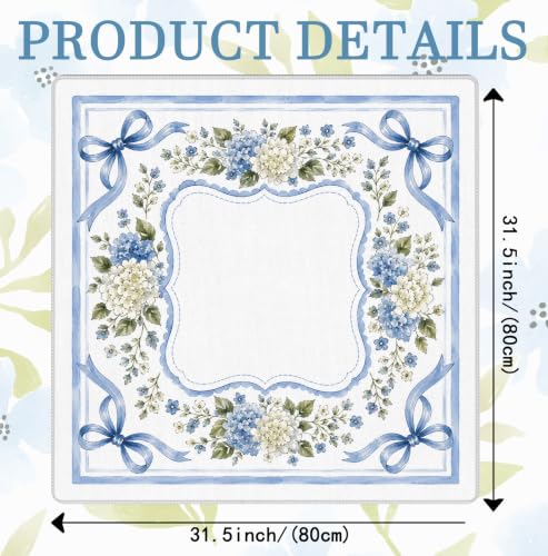 Coquette Blue Bow Hydrangea Mahjong Mat 31.5x31.5 Inch | Grandmillennial Blue and White Hydrangea Non-Slip Noise Reduction Mah Jong Table Mat Cover Gifts for Mahjong Lovers Dominoes - color: Brogan Bougainvillea