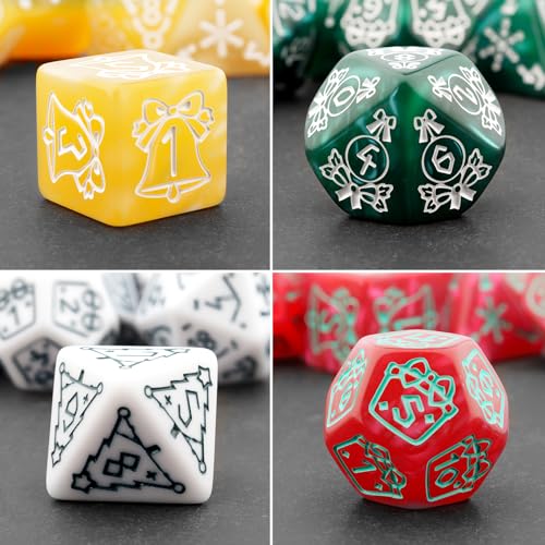 PJOY Mystery DND Dice Set Christmas Pattern Polyhedral D&D Dice for Dungeons and Dragons Role Playing Games TTRPG DND Gifts - color: Random Christmas