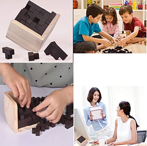 AHYUAN Wooden Brain Teaser Puzzles Cube Stocking Stuffers Wooden Puzzles T-Shaped Jigsaw Logic Puzzle Educational Games Toy for Kids and Adults (Coffee) - color: Coffee
