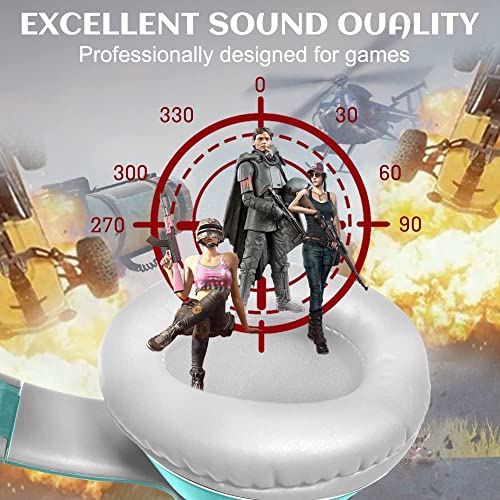 Cat Ear Gaming Headphones Wired AUX 3.5mm with LED Light, VIGROS Flashing Stereo Game Headphones Surround Sound Over-Ear Headsets with Microphone Fit Kids & Adult for PC, PS4, Switch, Mobile, Laptop - color: Light Blue