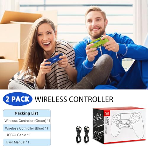 SHINXIN 2 Pack Wireless Controller Compatible with PS4/Slim/Pro/PC | with Dual Vibration/3.5mm Audio/Type-C Port and 2 pcs Type-C Cable
