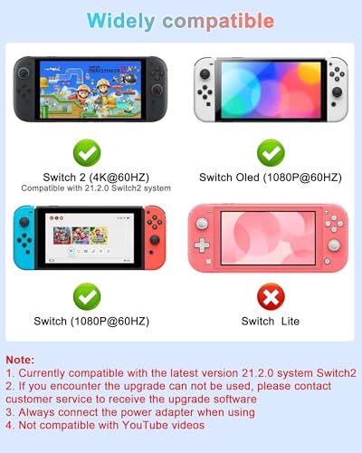 Switch 2 Dock for Nintendo Switch 2 & OLED, Docking Station for TV, Portable Travel Dock, USB C to HDMI Adapter for Steam Deck/MacBook/Laptop, Black