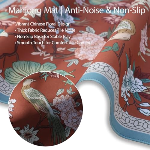 Mahjong Mat for Table, 31.5" x 31.5", Anti-Slip Noise Reduction Mahjong Table Cover with Carrying Bag, Perfect for Poker, Card, Board & Tile Games (Birds 04) - style: Birds 04