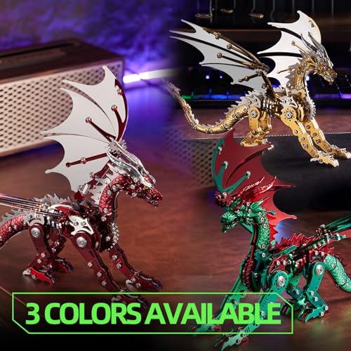 OreilleStar 3D Metal Dragon Puzzle, Mechanical Model Building Kit, Green and Red Assembly Puzzle for Adults Gift (Green Red Dragon) - color: Green Red Dragon