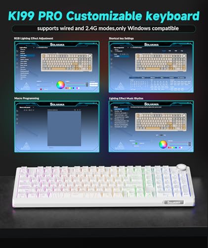 SOLAKAKA KI99 Pro 96% Wireless Mechanical Keyboard, RGB Gaming Keyboard, Hot-Swappable Pre-Lubed Switches, Gasket Structure Creamy Keyboards (Contour-Style White, Non-Silent Version) - color: Contour-Style White, size: Non-Silent Version