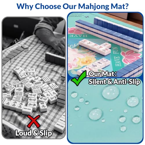 Mahjong Mat - 31.5" x 31.5" Anti-Wrinkle Mahjong Mat for Table, Anti Slip Noise Reduction Gaming Mat with Carrying Bag, for Mahjong/Board Games/Poker/Dominoes/Card Games (Green) - color: Green