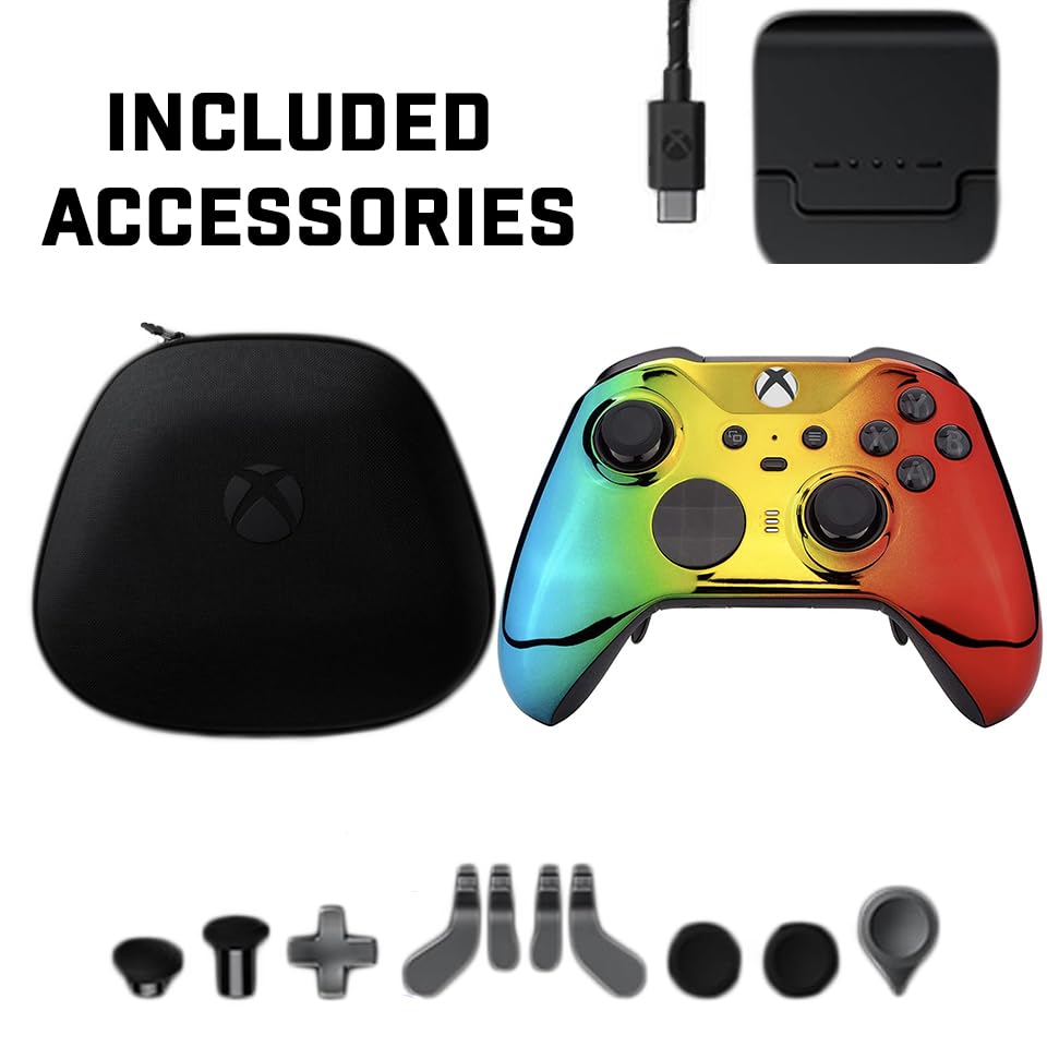 Custom Controllerzz Elite Series 2 Controller Compatible With Xbox One, Xbox Series S and Xbox Series X (Rainbow Chrome) - color: Rainbow Chrome