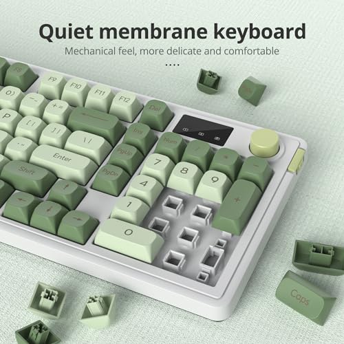 Owpkeenthy 96% Wireless Matcha Green Keyboard with Number Pad Knob, 98 Keys Silent Mechanical Feeling Membrane Creamy Gaming Keyboard 3-Mode Wired/Bluetooth 5.0/2.4G for Win/Mac(98 Matcha) - color: 98 Matcha