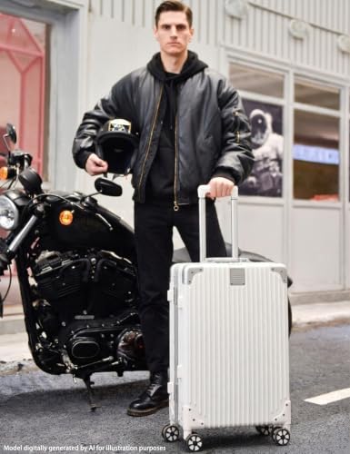 20" Hard Shell Carry-On Luggage Zipperless Suitcase, White | Aluminum Frame, Lightweight, PC Hardshell, TSA Lock, 360° Spinner Wheels, Airline Approved Carryon - color: White