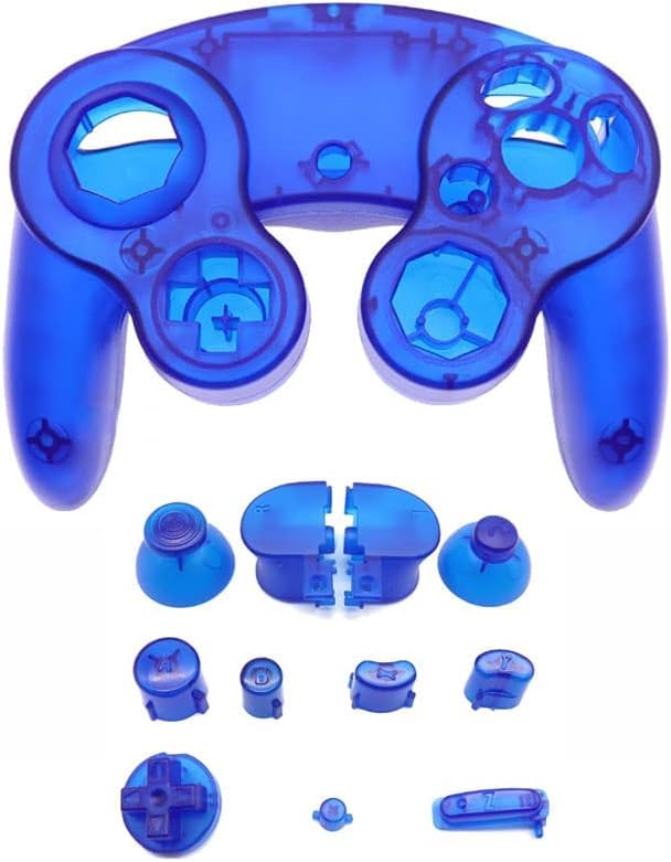 Housing Cover Shell Handle Case and Button Replacement Parts for NGC Gamecube Controller Games Handle Protective Accessories (Clear Blue) - color: Clear Blue