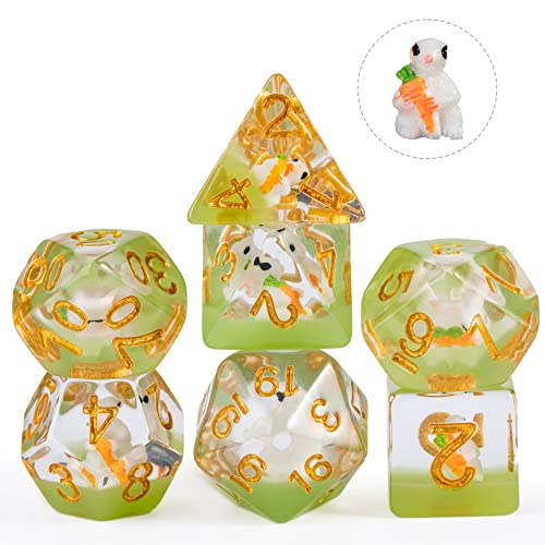 Cusdie 7-Die DND Dice, Polyhedral Dice Set Filled with Animal, for Role Playing Game D&D Dice (Rabbit) - color: Rabbit