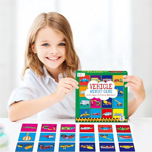 Hebayy Vehicle Matching Game, 72 PCS Traffic Memory Matching Cards for Toddlers 36 Pairs Transportation Memory Cards Educational Toys for Preschool Boys & Girls 4 5 6 Years Old - style: Vehicle