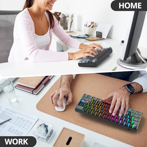 Protable 60% Percent Gaming Keyboard Mechanical, Mini Compact RGB Backlit 61 Keys Wired Office Keyboard with Blue Switch for Mac/Win (Dark/Blue Switch) - color: Dark/blue Switch