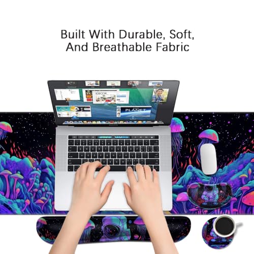 Desk Mat, Large Gaming Mouse Pad with Wrist Rest, 4 in1 XXL Mouse pad+Keyboard Wrist Rest+Mouse Pad Wrist Support+Cup Coaster Set, Ergonomic Desk Pad for Home Office,Spaceman - color: 87