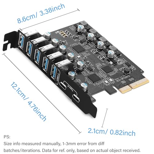 10Gbps PCIe USB 3.2/3.1 Gen 2 Expansion Card 7-Ports (2X USB C and 5X Type-A) PCI Express Card Type C PCI-e USB3 Hub Controller Adapter 4 Independent Power Module