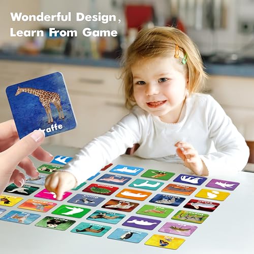 Hebayy 108 PCS Memory Matching Game, 72 Animal Cards & 36 Shadow Cards Matching Cards 36 Pairs Real Animal for Toddlers, Preschool, Kids 4 5 6 Years Old (2” x 2”) - style: Real Animals-C(108 Pieces Upgrade)