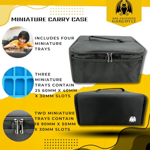 Gargoyle - Miniature Storage Case – 2X 25 and 2X 18 Foam Slot Trays Miniature Carrying Case - Miniatures Carrying Case with Handle - Miniature Case for 50mm Bases - Perfect for Scenery and Monsters - style: 40mm & 50mm Bases