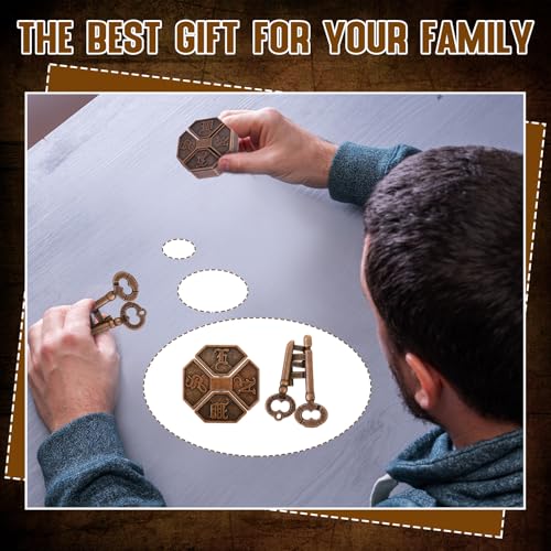 2 Pcs Metal Brain Teaser Puzzle for Adult Teen,Compass Box Key Lock | 3D Logic Puzzle Set, Iq Education Challenge Toy, Unlock Interlocking Puzzle Gift, Brain Puzzles for Family Classroom - style: Compass Box Key Lock