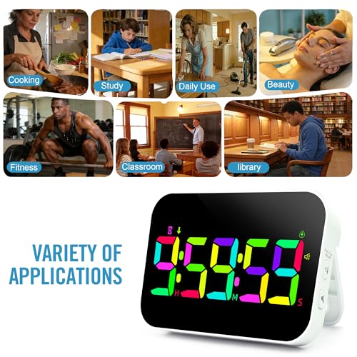 Kitchen Digital RGB Timer, Count Down Up, Rechargeable, Vibration Mode Adjustable Volume and Brightness LED Display, Time Management Cook - color: Rgb-sport