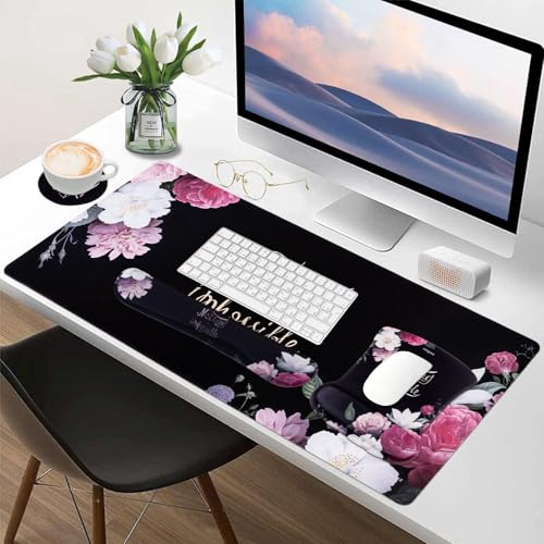 MEGREZ 4-in-1 Mouse Pad with Wrist Rest Ergonomic Memory Foam Desk Mat Set | ergonomic, anti-slip base, 4pcs set, desk pad, mouse wrist rest, keyboard rest, coaster, ideal for office & gaming - color: Black Nothing