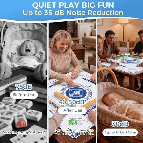 Mahjong Mat for Table 31.5"x31.5" Non Slip Noise Reduction | Mahjong Table Mat with Carry Storage Bag for Playing Board Game Domiones Blackjack Poker Card (White) - color: White