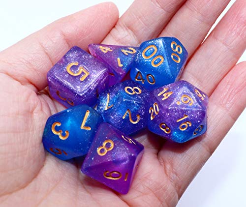 DND Dice Set Blue Purple Glitter Dice for Dungeon and Dragons D&D RPG Role Playing Games Table Games Polyhedral Dice - color: Blue Mix Rose+glitter