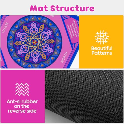 Elstey Mahjong Mat, Non-Slip Neoprene Mahjong Table Cover with Game Rules & Carrying Bag, Noise Reduction Square Board Game Mat for Poker, Dominoes, Tile Games, 32.2x32.2 Inch, (Mandala Style) - color: Pink