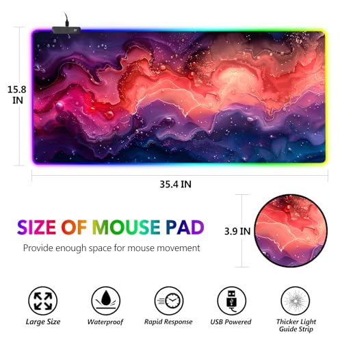AIMSA Extra Large RGB Gaming Mouse Pad with 14 Light Modes, Extended LED Mouse Pad, Anti-Slip Rubber Base, Computer Keyboard Mousepad Mat, Abstract Purple Marble - color: Abstract Purple Marble