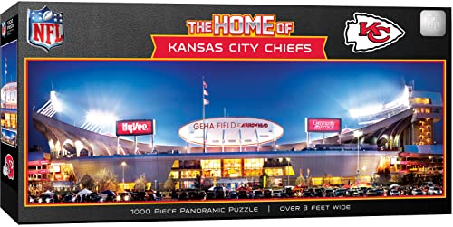 MasterPieces Kansas City Chiefs Puzzle 1000 Piece Panoramic NFL Jigsaw - Stadium View Artwork, Official Licensed Football Team Design, Random Cut Pieces, Matte Finish, 13 x 39 Display - style: Kansas City Chiefs
