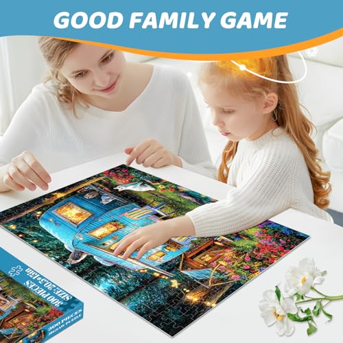 300 Pieces Puzzles for Adults | Camper Cat Jigsaw Puzzles | Large 300 Piece Puzzle for Children Adults Seniors | Sturdy,Safe | Engaging & Educational Toys Great Gift for Boys Girls 20.5 x 15 in - style: Outdoor Camper Cat
