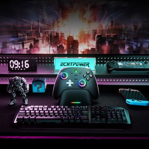 ECHTPower PC Gaming Controller–Wireless for PC with Hall-Effect Joysticks, 1000Hz Polling Rate, No Drift, Turbo & Vibration, Compatible with Windows/Switch/iOS/Android/Steam –Place & Charge Dock - color: Black2