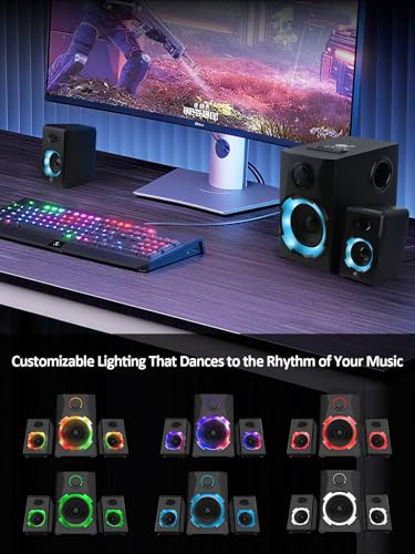 OR O R O W OROW Computer Speakers,40W PC Speakers with Subwoofer,Gaming Speakers with Bass,AC Powered,Support Bluetooth&SD&USB Play, 2.1 Multimedia Speakers System with RGB Light (Black)