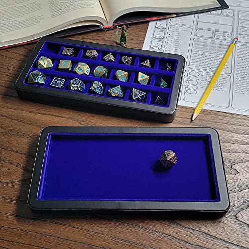 Forged Dice Co. Reliquary Large Divided Dice Case with Dice Tray for Polyhedral Dice Sets - 21 Felt-Lined Chambers - Magnetic Lid Closure - Metal Dice Storage Box - Blue - color: Blue