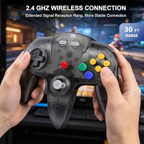 KIWITATA Wireless N64 Controller for Switch Games, 2.4GHZ N64 Wireless Remote Joystick Game Controller Compatible with N64 Console, Switch 1/2, Windows PC & Mac Clear Gray - color: Clear gray