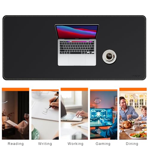 Mydours Large Desk Mat 51.2" x 23.6", PU Leather Surface for Smooth Mouse Control, Office Desk Blotter with Scratch-Resistant Design, Extended Gaming Surface Spacious Laptop Coverage (Black) - color: Black, size: 51.2" x 23.6"