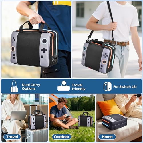 Switch 2 Bag,Switch 2 Travel Case for Nintendo 2 Console & OLED - Hard Shell Protective Storage Bag Carrying Case for Pro Controller, Dock, Joycon, Charger, Cables,14 Game Card Slots, Accessories - size: Large