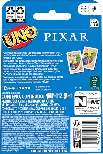 Mattel Games UNO Pixar Card Game for Kids, Adults & Family, Deck with Graphics & Rule Inspired by Movie Characters - style: UNO Pixar