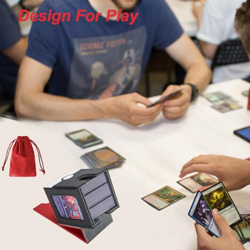 AFIING MTG Deck Box for Commander Display,Card Deck Case Fits 100 Double Sleeved Cards, Magic Commander TCG Card Storage Box with 2 Dividers,Dice Bag and 1 Toploader(Red Black) - color: Commander Red Black