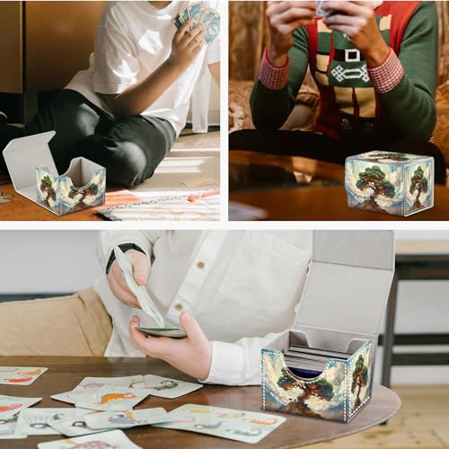 DEGDFSGR for TCG MTG Card Game Storage Box Organizer Trading Card Case Commander Deck Box Magnetic Closure Creative Pattern Up to 200 Cards, Big Tree White Cloud - color: Big Tree White Cloud