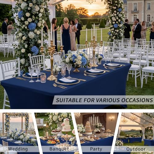 Fixwal Navy Blue Stretch Table Cloth Rectangle 2 Pack 6Ft, Spandex Fitted Table Covers Washable for Party, Trade Show, Banquet, Wedding, Buffet - color: Navy Blue, size: 6 Ft